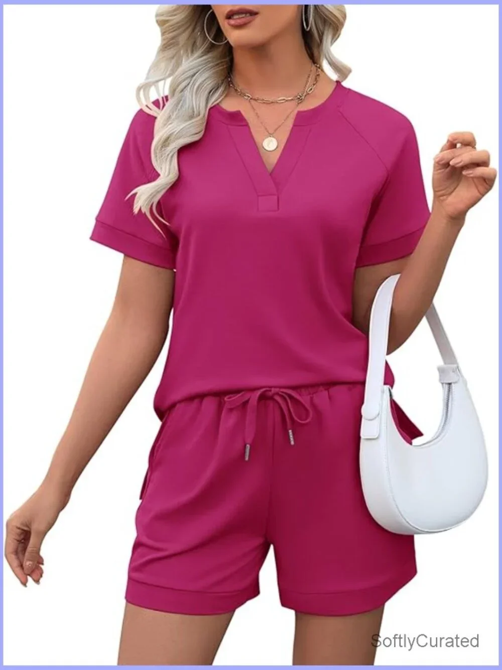 Two Piece Lounge Set Sweatsuit Shorts Summer Casual Matching Sets V Neck Tee